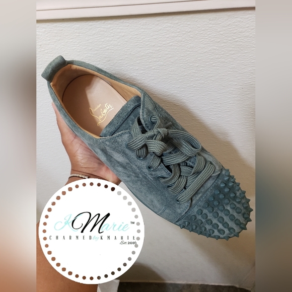 Authentic Christian Louboutin Louis Junior Spikes Flat Veau Velours/GG - Picture 9 of 12